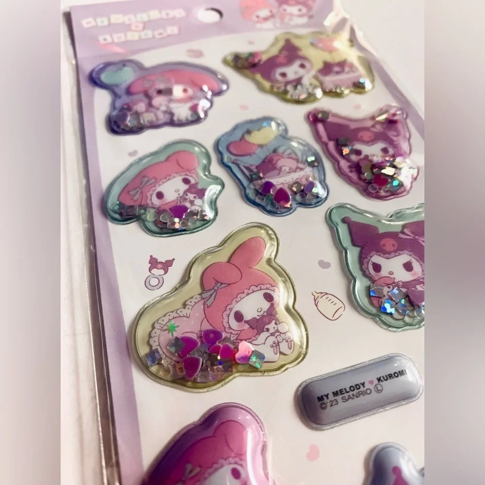 Sanrio 3D Stickers Glitter Capsule Quicksand Decals, Kuromi & My Melody